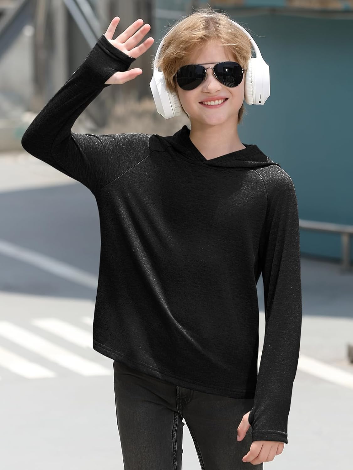 Haloumoning Boys Athletic Hoodies Youth Raglan Long Sleeve Pullover Hoodie Sweatshirts with Thumbhole 5-14 Years - Image 3