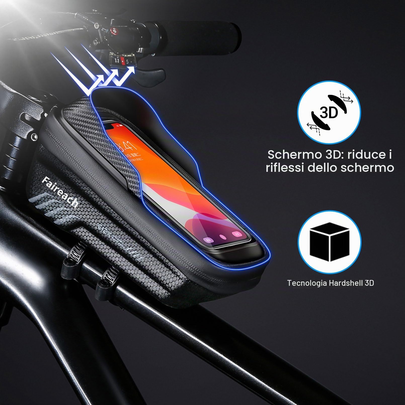 Borsa Bici Telaio Sgancio Rapido, Borsa Manubrio Bici Impermeabile, Porta Telefono Bici con 2L Grande Capacità, Copertura Antipioggia & Funzione Touch Screen/Face ID, per Smartphone da 6,8''