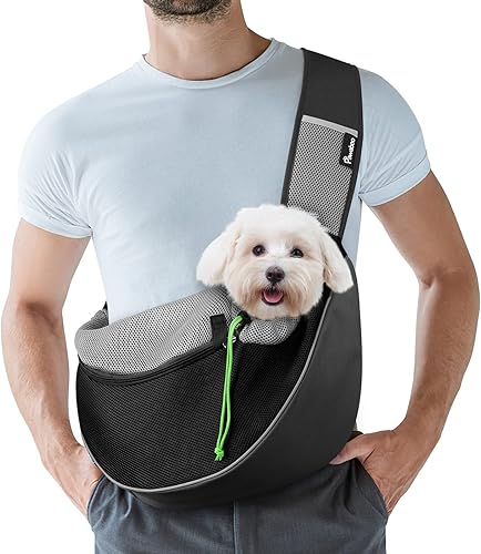 Miniatura 1 de Pawaboo Bolsa transportadora para perros con cordón para mascotas, con cordón para manos libres, con correa ajustable, bolsa de malla transpirable