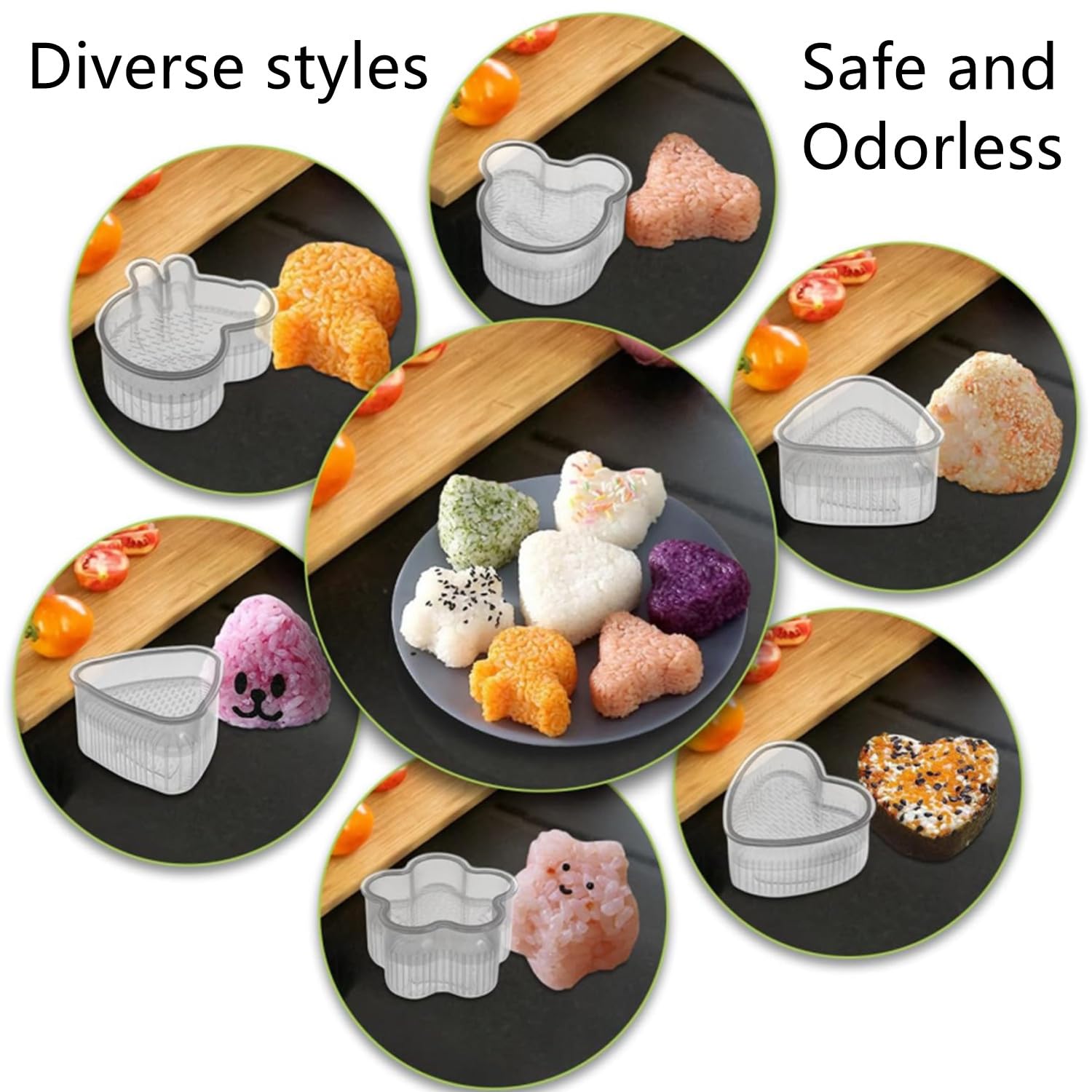 RUIENGCOMM 8Pcs Cartoon Onigiri Mould Rice Ball Maker Sushi Making Kit Craft Homemade Sushi Classic Triangle Sushi Mould for Home Kitchen Restaurants Soup Plates - Image 4