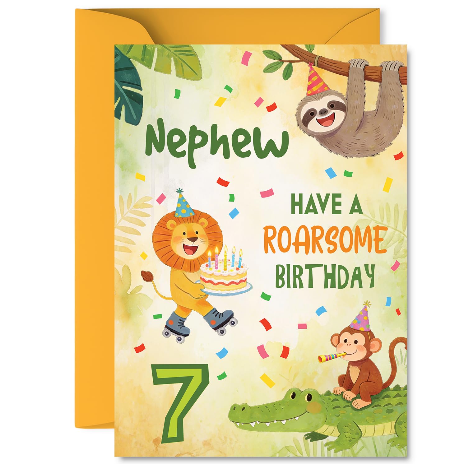 Playful 7th Birthday Card for Nephew, Roarsome Birthday Fun