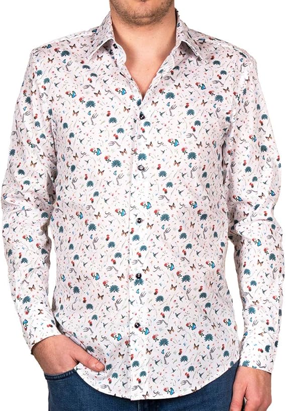 Amazon コトンドゥ Cotondoux ビジネスカジュアル メンズシャツ 長袖 柄シャツ ホワイト 白 デザインシャツ ブランド M01ad1863nature 41 シャツ 通販