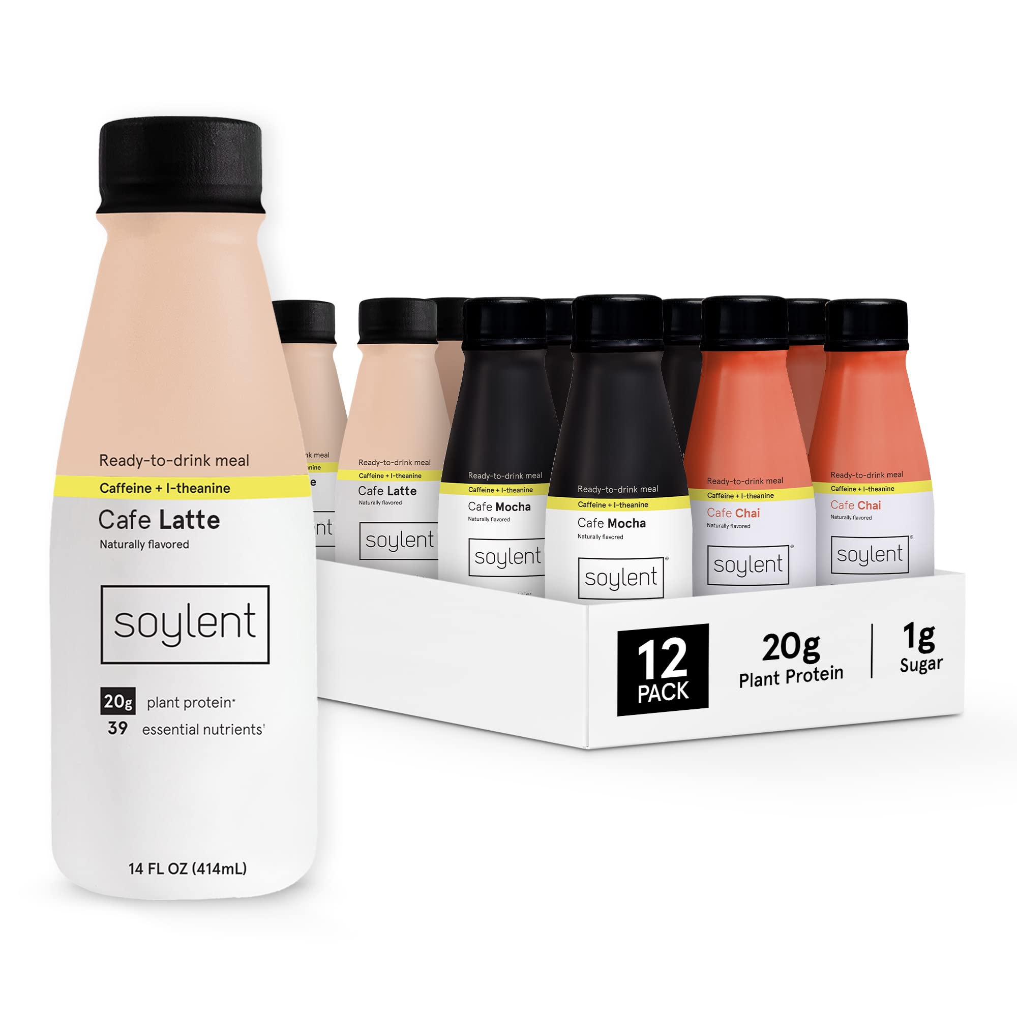 Photo 1 of *10/24/2023* Soylent Meal Replacement Drink, Cafe Variety Pack, 14 oz Bottles, 12 Count (Packaging May Vary) Café