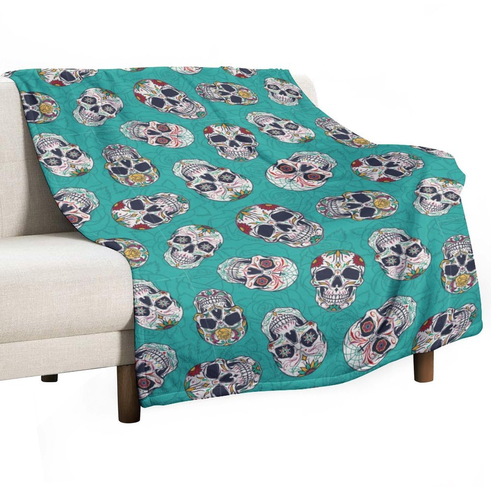 CGSBNGHA Vintage Mexican Sugar Skulls Flannel Fleece Blanket Lightweight Soft Throw Blankets for Sofa Couch Bed Chair