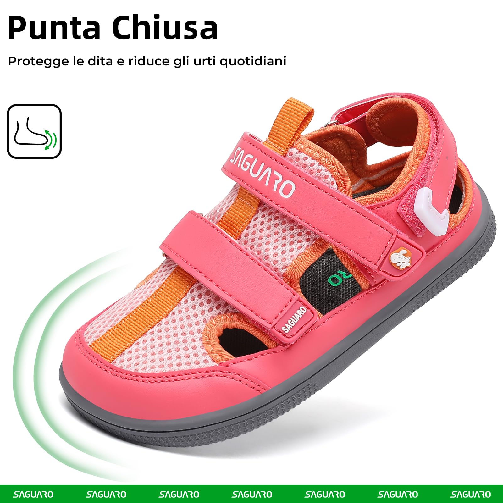 SAGUARO Sandali Barefoot Bambina Chiuso, Scarpe Estive Leggere Traspirante con Zero Drop & Punta Larga per Tempo Libero Passeggiate, Gr.25-36