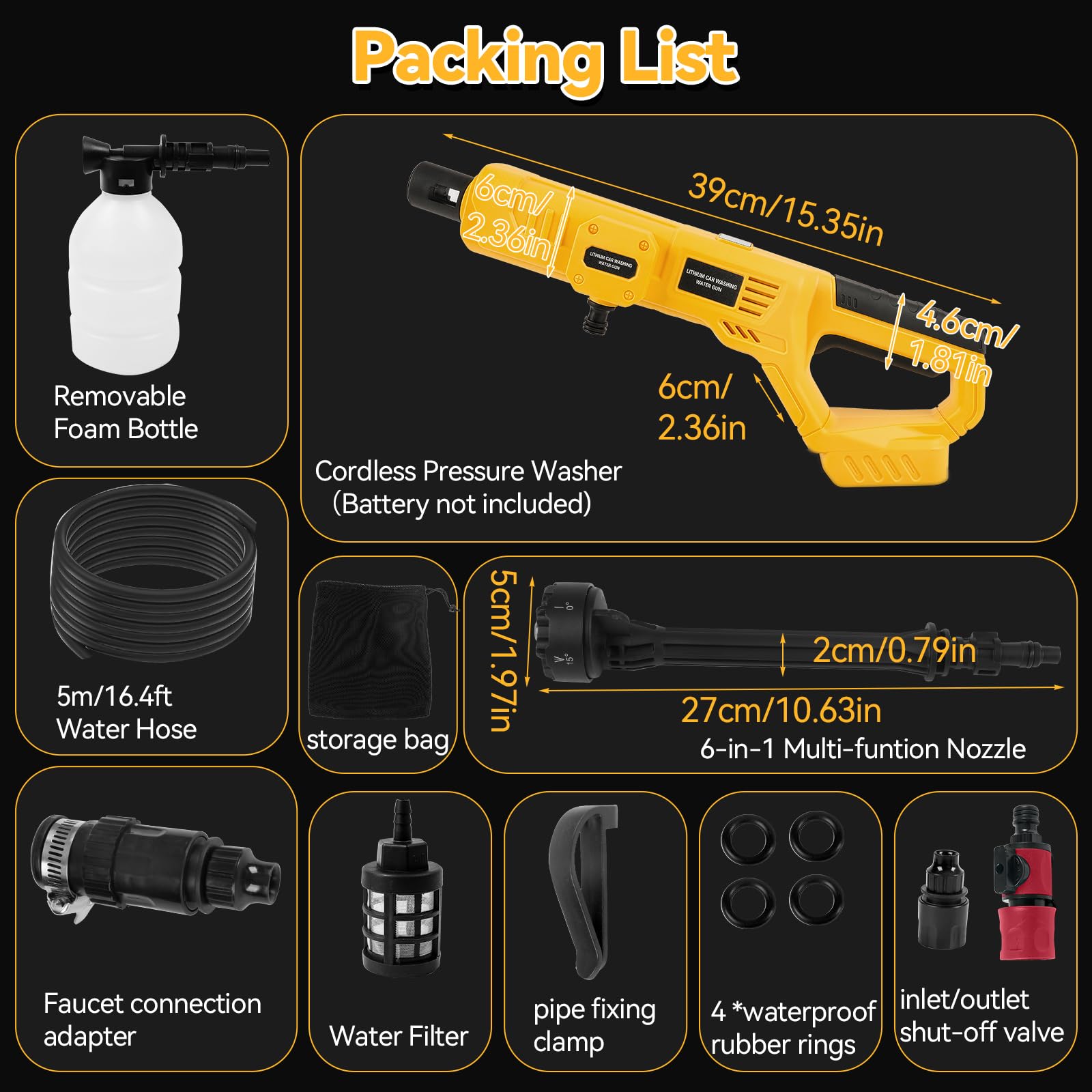 Nettoyeur Haute Pression sans Fil pour Batterie Dewalt 20 V, 21 000 TR/Min, 1000 psi, Nettoyeur Haute Pression Portable avec buse 6 en 1 et Pot en Mousse pour Nettoyage de Voiture, clôture, Sol