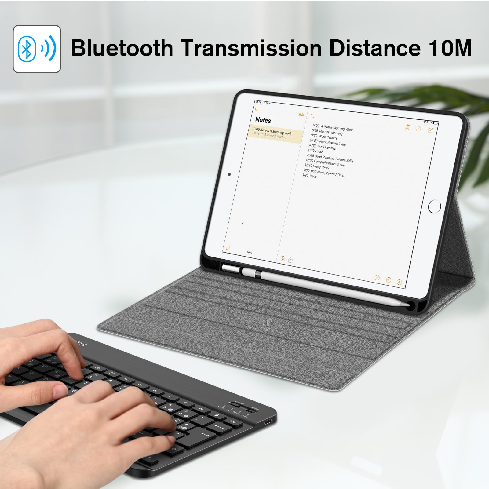 FINTIE Tastatur Hülle für iPad 9.7 2018 (6. Generation), Soft TPU Rückseite Gehäuse Keyboard Case mit eingebautem Pencil Halter, magnetisch Abnehmbarer QWERTZ Bluetooth Tastatur, Schwarz