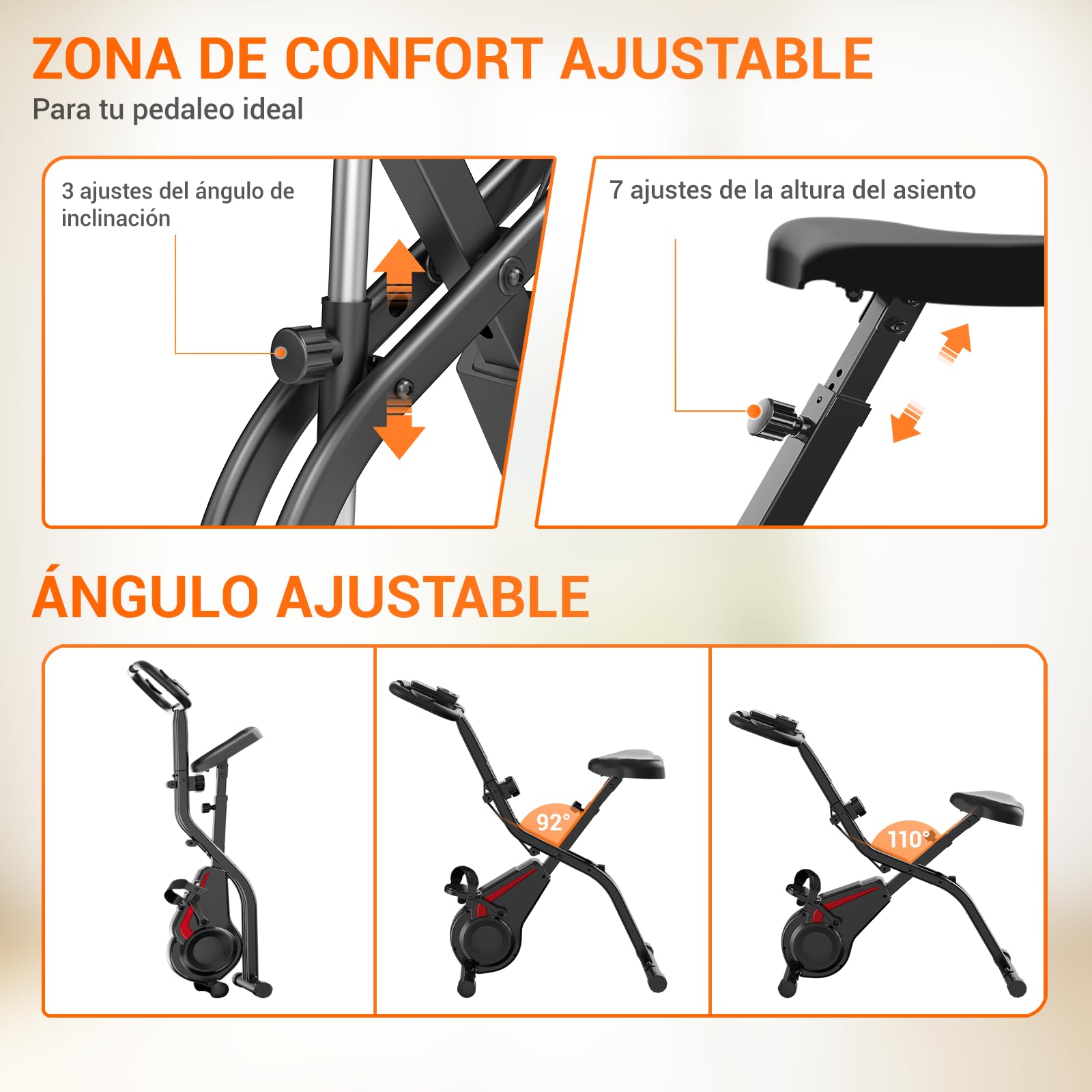 CURSOR Bicicleta estática plegable, 5 en 1Bicicleta spinning profesional | con Resistencia Magnética de 16 Niveles, Bicicleta estatica plegable para el hogar Bici de Sala con Asiento Cómodo, MAX136 kg
