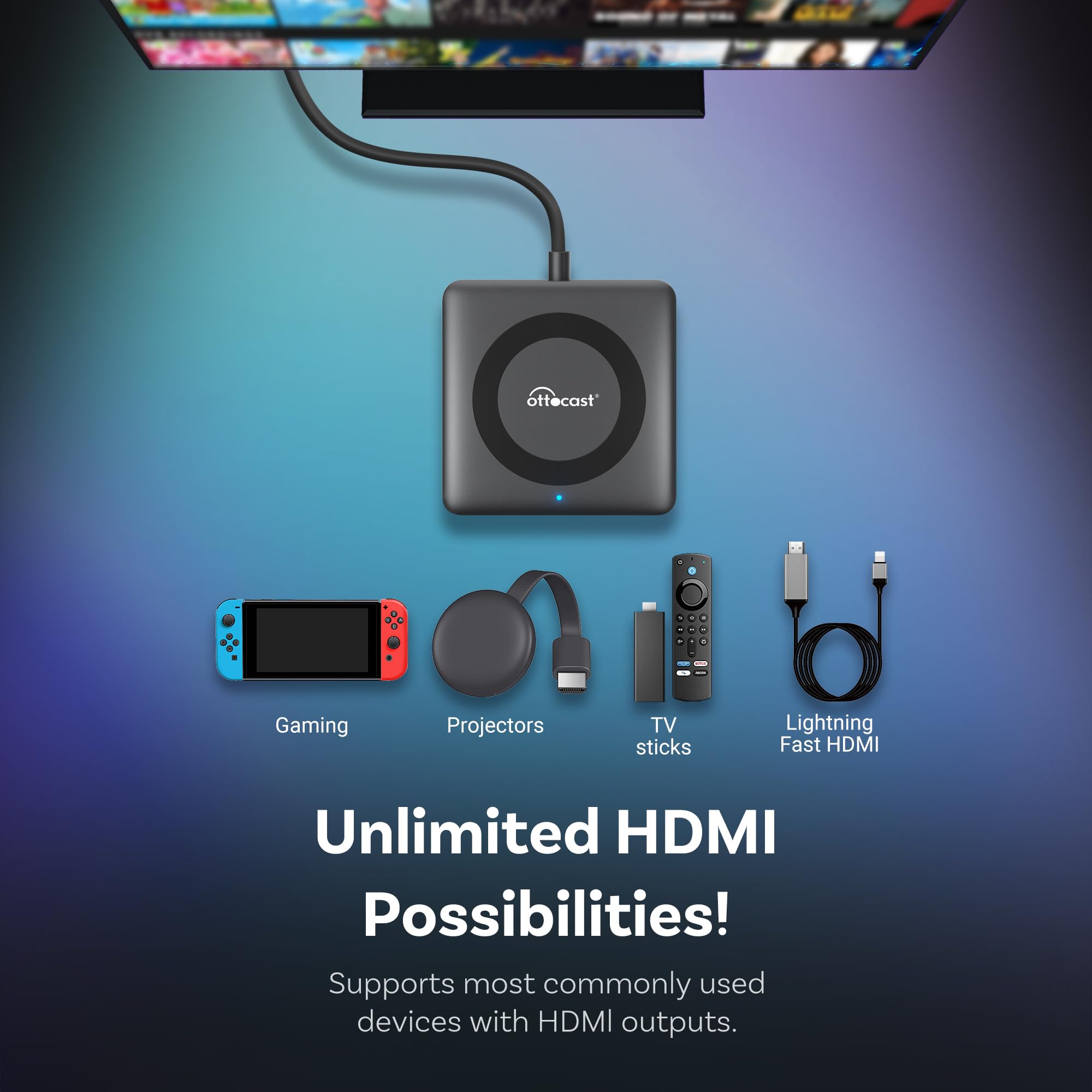 OTTOCAST HDMI Car Adapter with Wireless CarPlay for iPhone
