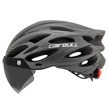 Cairbull Cycling Helmet Road Bike Helmet With Goggle/Visor/Lamp Three Uses 54-61 Cm Adjustable (Carbon, (54-61) Adjustable, Black)