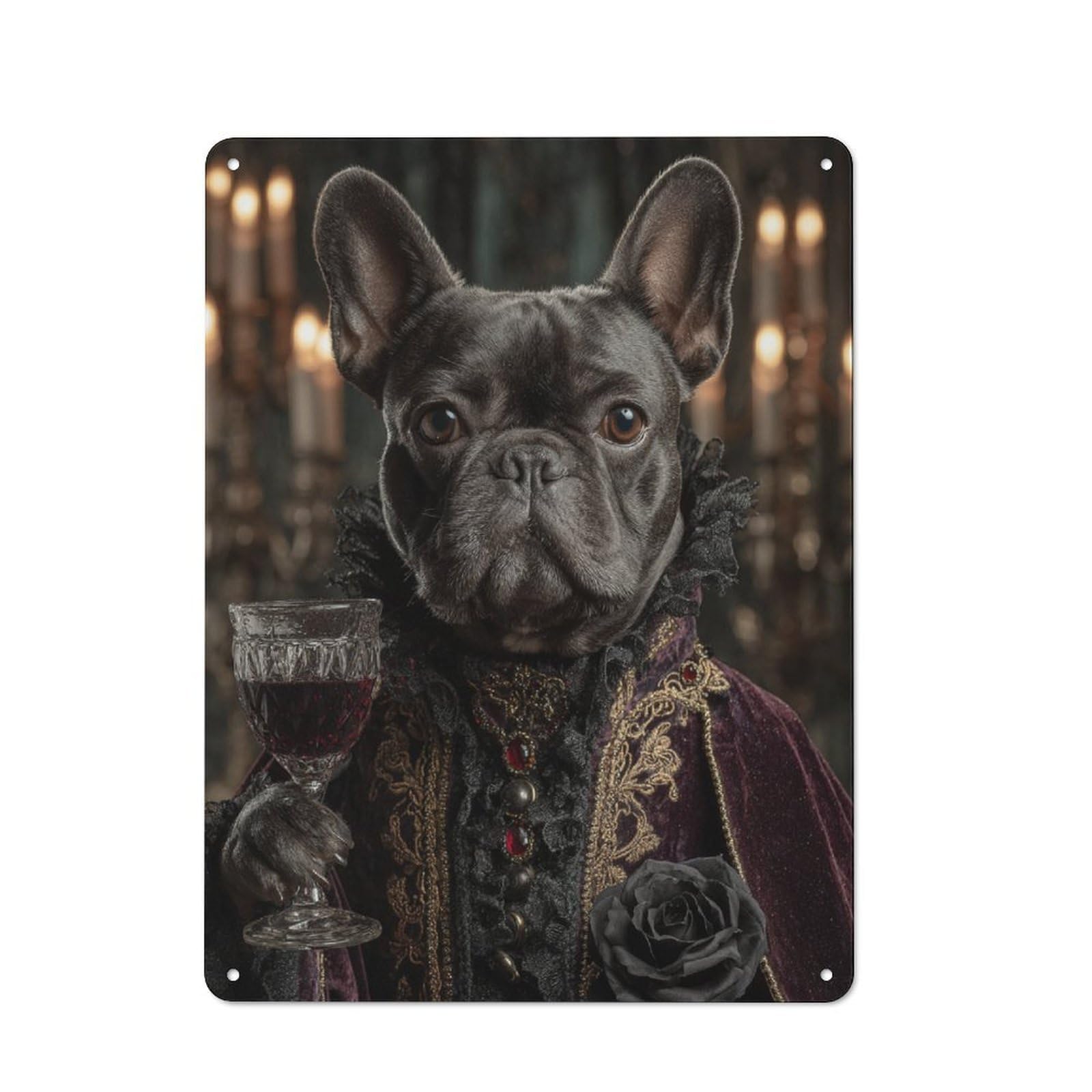Industrial Decorative Metal Plaque 40x30cm Featuring Regal Canine Elegance A Royal Portrait, Urban Room Decor for Flat, Bar, Studio Or Gallery Wall