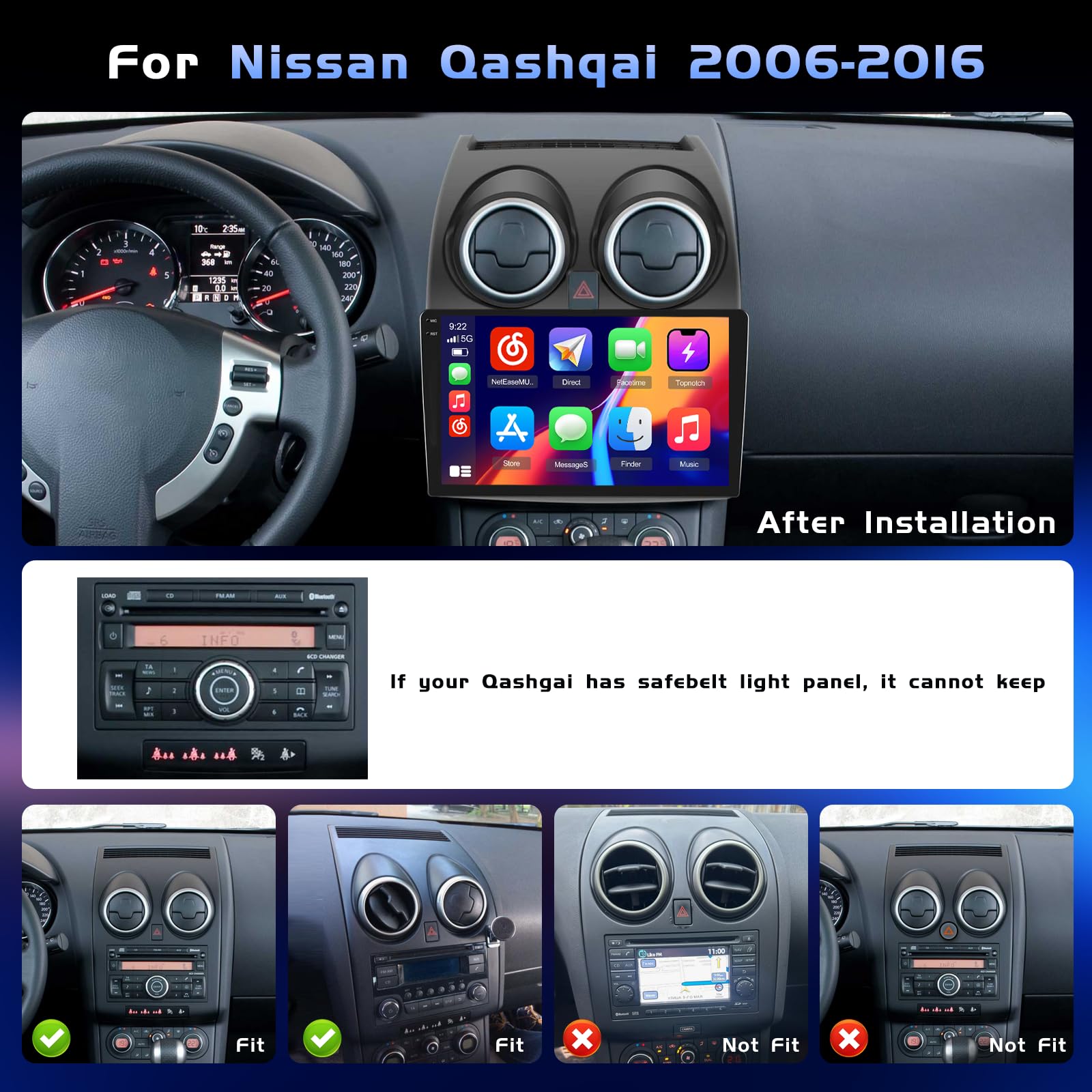 4+64G Autoradio Android per Nissan Qashqai J10 2006-2016 Wireless Carplay 9''Incell Schermo per Auto Android Auto WiFi Touchscreen Bluetooth5.0 GPS Retrocamera