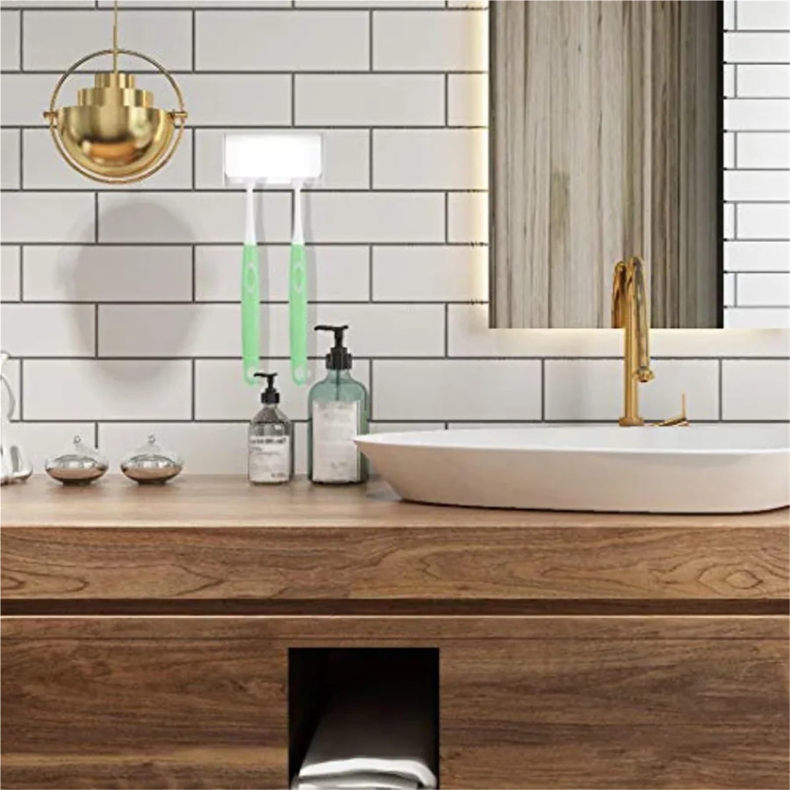 Porta Spazzolini Da Parete Portaspazzolino autoadesivo 2 slot | Supporto a parete con copertura for bagno doccia