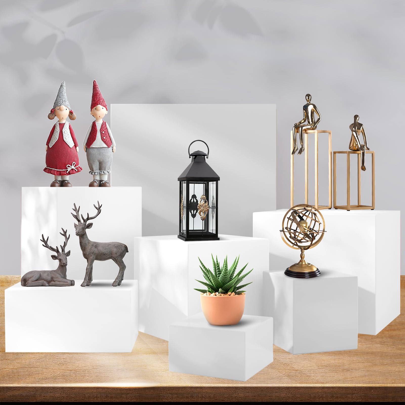 Lot de 8 grands rehausseurs de buffet en acrylique blanc pour table de buffet, présentoirs en acrylique pour restauration, desserts, bijoux, figurines (12,7 cm, 15,2 cm, 17,8 cm, 20,3 cm, 22,9 cm,