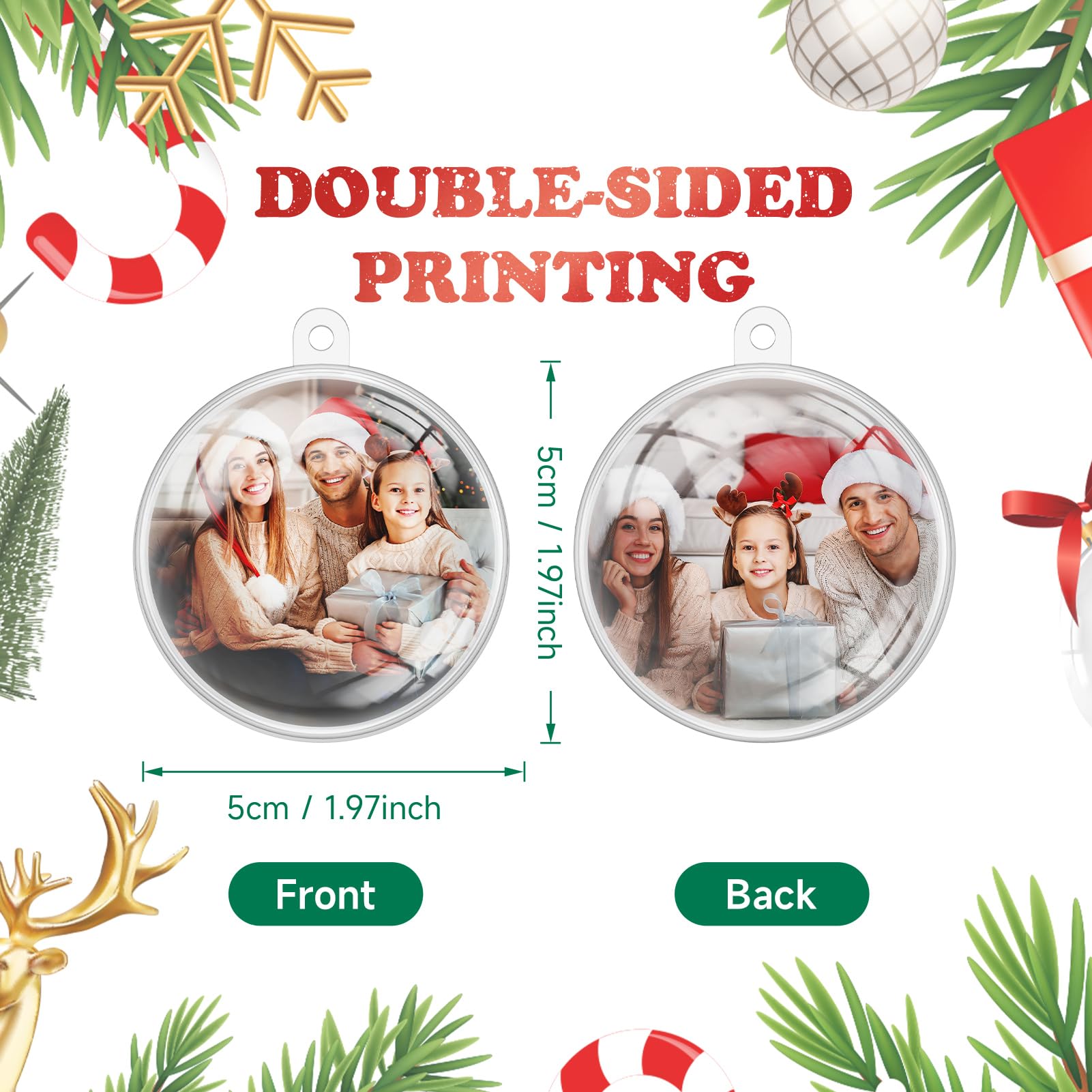 Personalized Ball Custom Christmas Ornaments 2024 - Double-Sided Picture Customized Photo Ornaments for Christmas Tree, Xmas Gifts for Mom, Dad, Kids, Pets, Friends