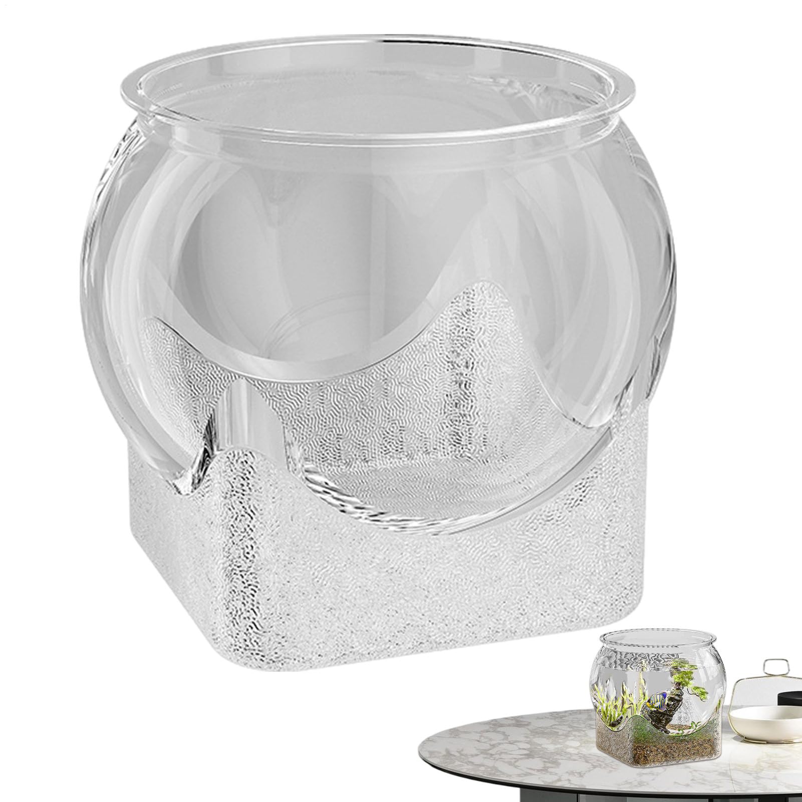 Round Fish Tank, Portable Glass Fishes Bowl, Landscape Fish Bowl Glass, Clear Aquarium Fishs Tank, Desktop Aquarium For Betta Fishs Turtle, Home Decoration, Indoor Gardening Tabletop Desktop Display