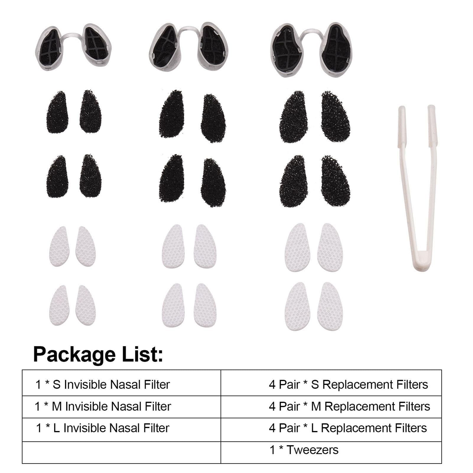 Unsichtbarer Nasenfilter, Ultra-atmungsaktive Nasenfilter, Nasenstöpsel für Gerüche, Pollen, Staub, Kleine + Mittlere + Große Runde Form, für Gemischte Familienpakete (schmale