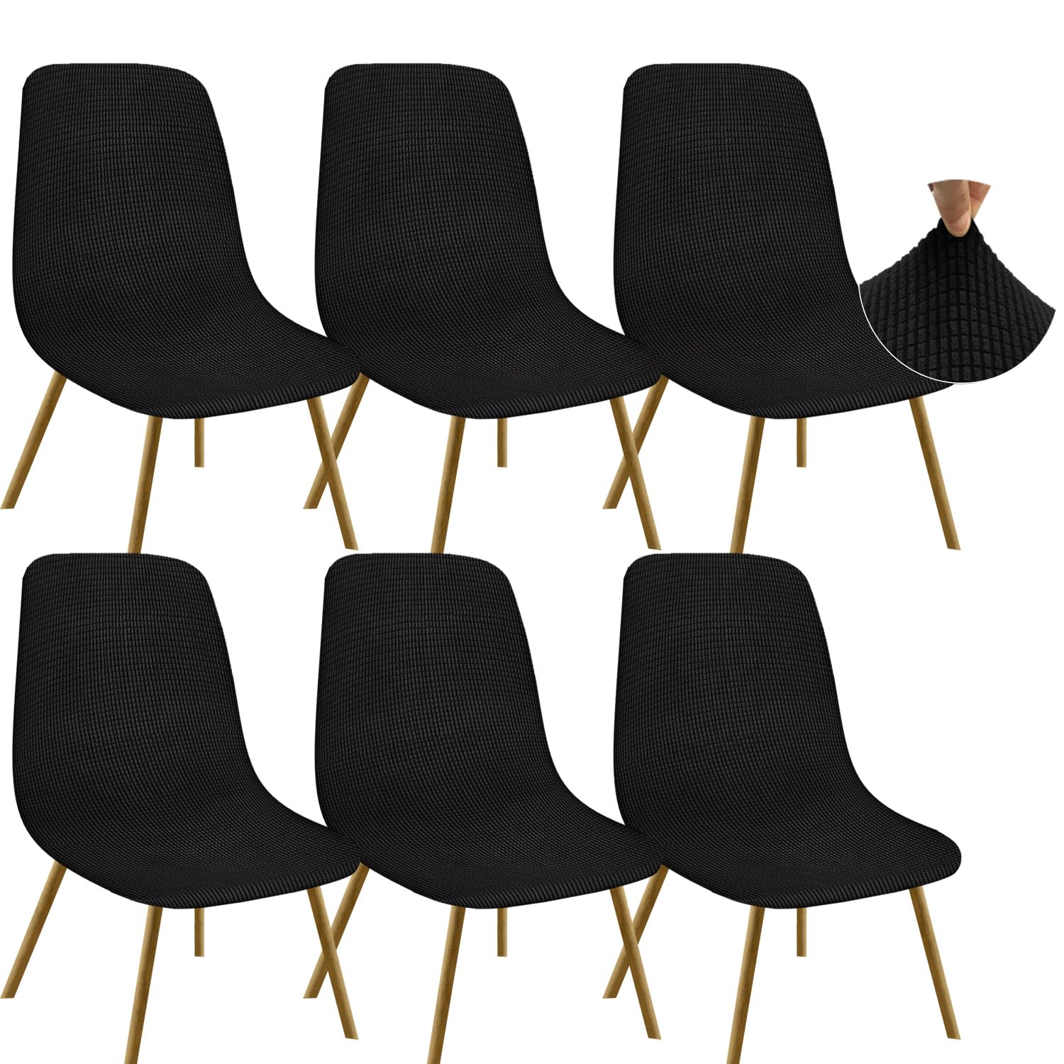 Granbest Jacquard Thickened Elastic Dining Chair Covers, Low Back Chair Slipcovers for Hotel, Banquet, Wedding, Party Decoration (Set of 6, Checks Black)