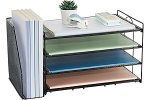 4-Tier Black Office Desk Organizer with Side Slots