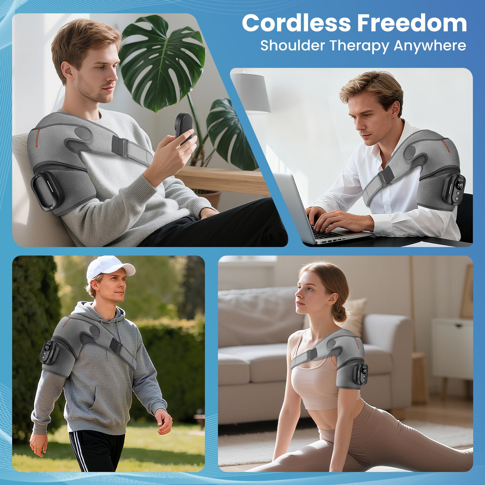 Hewelth Triple Method Schulter-Massagegerät, 5 einstellbare Wärme- & Vibrationsmodi, 5000mAh Dreifach-Methode Schultermassagegerät mit Fernbedienung, 3-Gang-Timer, ideal für Zuhause, Büro (Grau)
