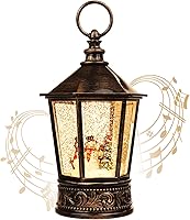 Vista 12 de Linterna de globo de nieve de pueblo navideño, decoración de Navidad, linterna de agua para interiores, remolino brillante con música