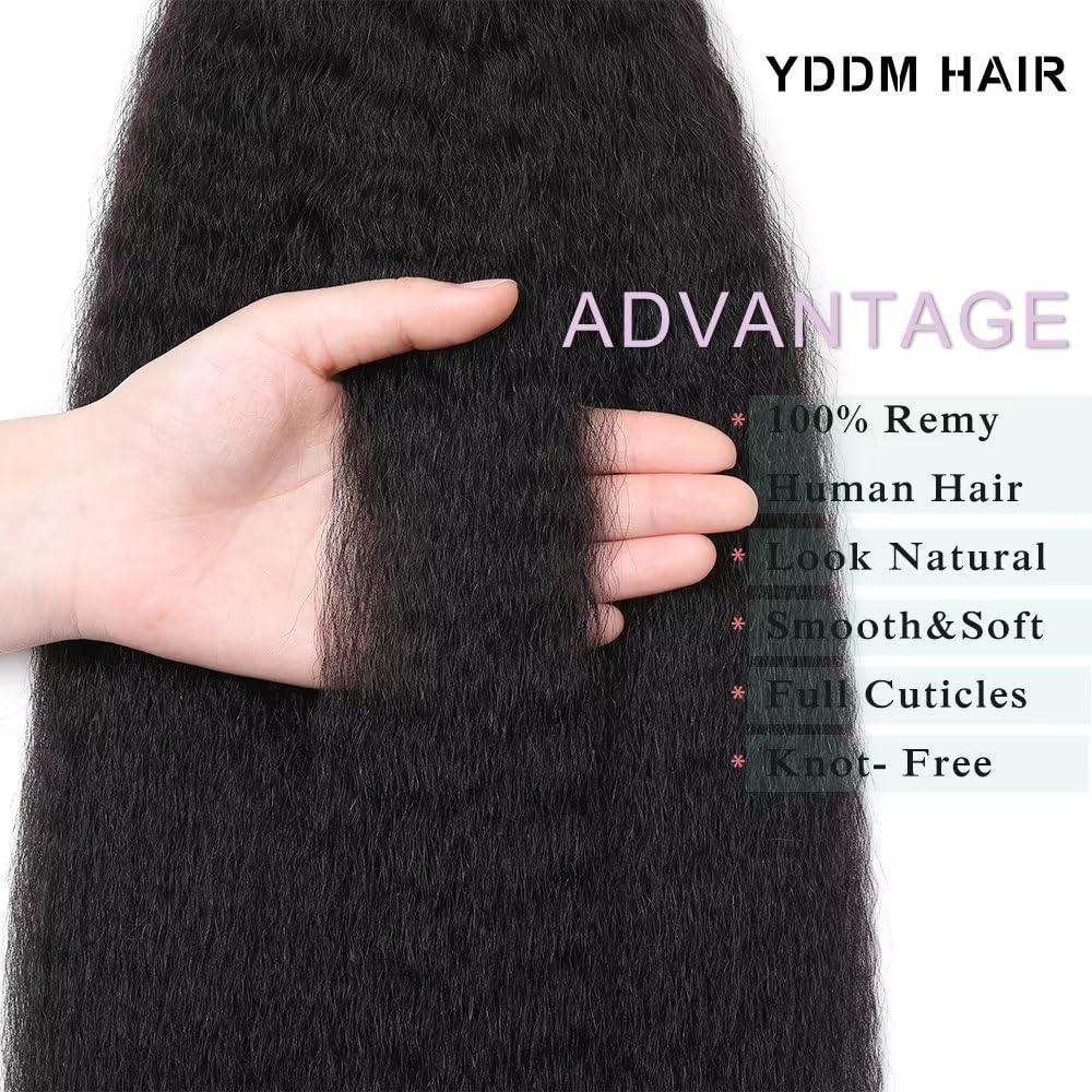 YDDM Tape in Noir Hair Extensions Kinky Straight cheveux naturel afro femme，cheveux afro extension Kinky Straight Tape Extension 100% cheveux humains réels Extension 22inch 20 Pièces/50g