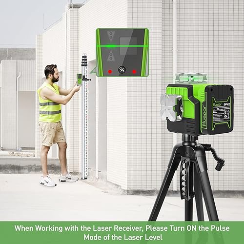 Miniatura 3 de Huepar Detector láser para nivel láser, receptor láser digital para haz verde y rojo, pantallas LCD de dos caras e imán, lámpara doble y zumbador de