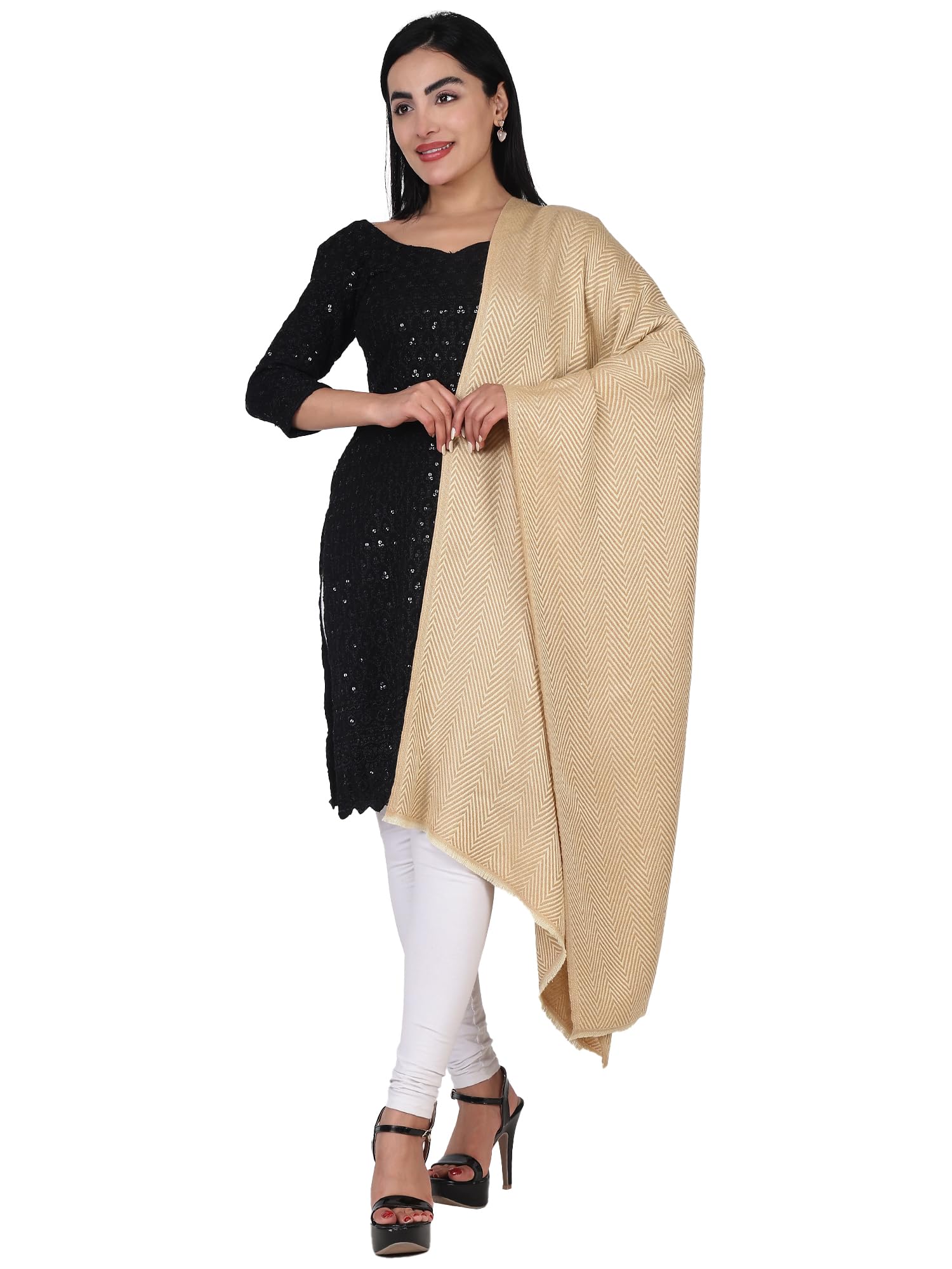 Kashmiri Handwoven Woollen Stole for Women | Fishbone Pattern Winter Stole | Soft & Warm Shawl-image-28