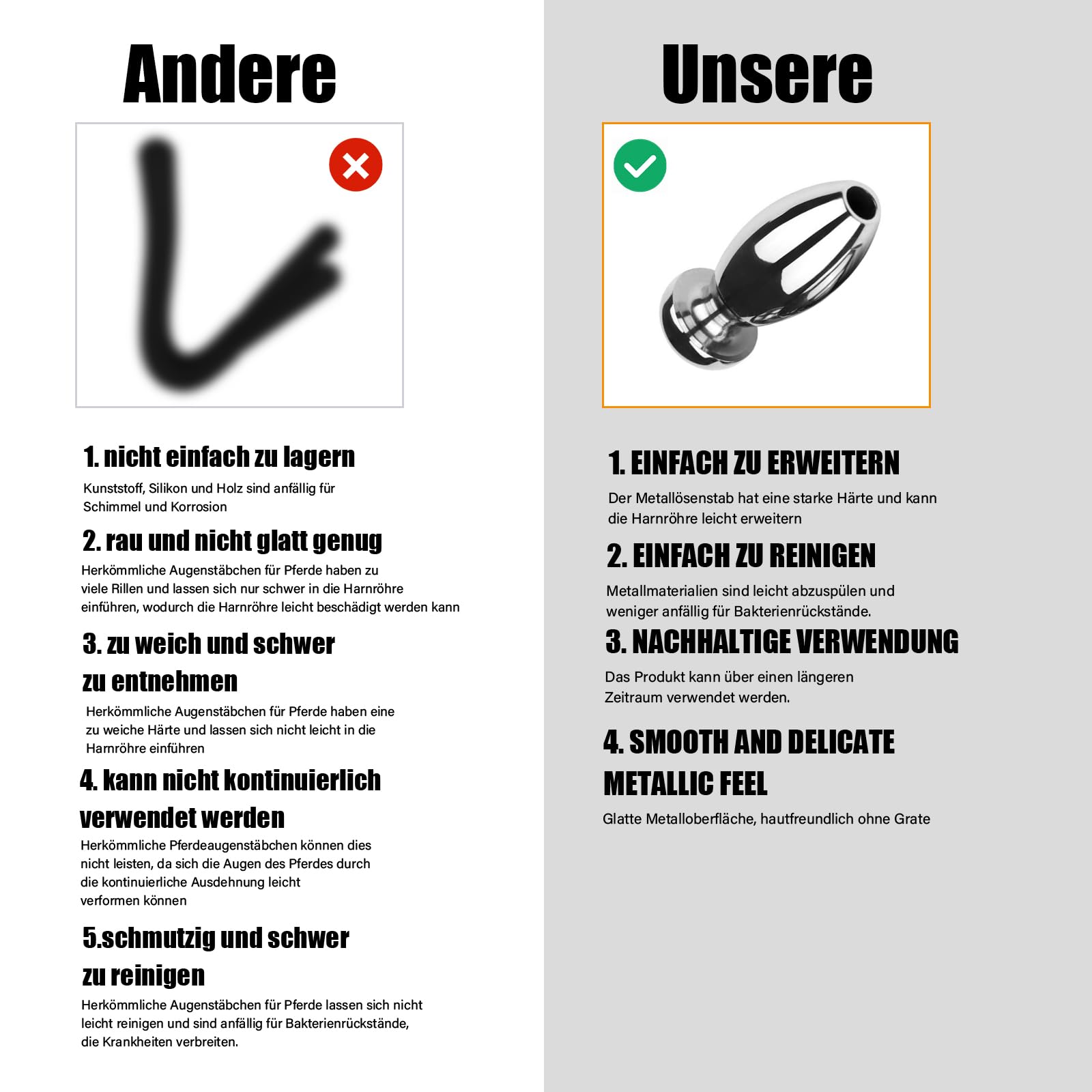 BDSMAGE Dilatatore uretrale cavo in acciaio inossidabile, set da 5, plug per pene in metallo, stimolazione della prostata, giocattolo sessuale erotico SM per uomini