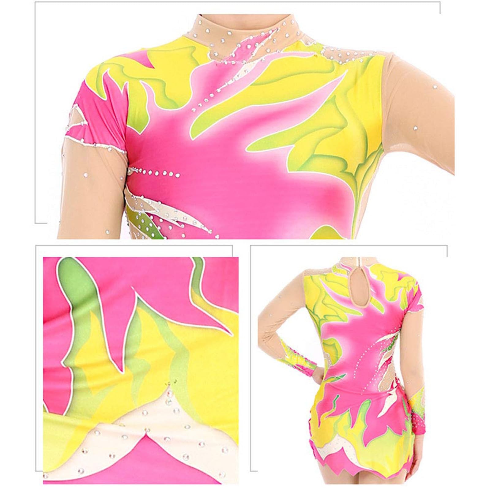 Body Da Ginnastica Ritmica Da Donna A Maniche Lunghe Con Strass Squisiti, Abbigliamento Sportivo Confortevole Fatto A Mano
