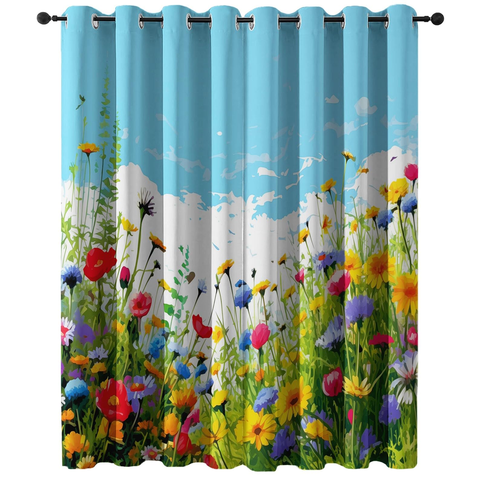 Cortinas Salon 140An x 260Al cm (2 Paneles) con Ojales Termicas Aislantes Frio Y Calor, Modernas Suave Flores Silvestres Cielo Azul Colorido Cortina Habitacion Elegante Decoracion Azul Multicolor