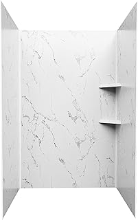 CKB Shower Surround 60" W x 36" D x 96" H, 3-Piece Acrylic Shower Wall Panels, Waterproof Cut to Fit Shower Walls Panels Kit with Shelves, Carrara Marble White