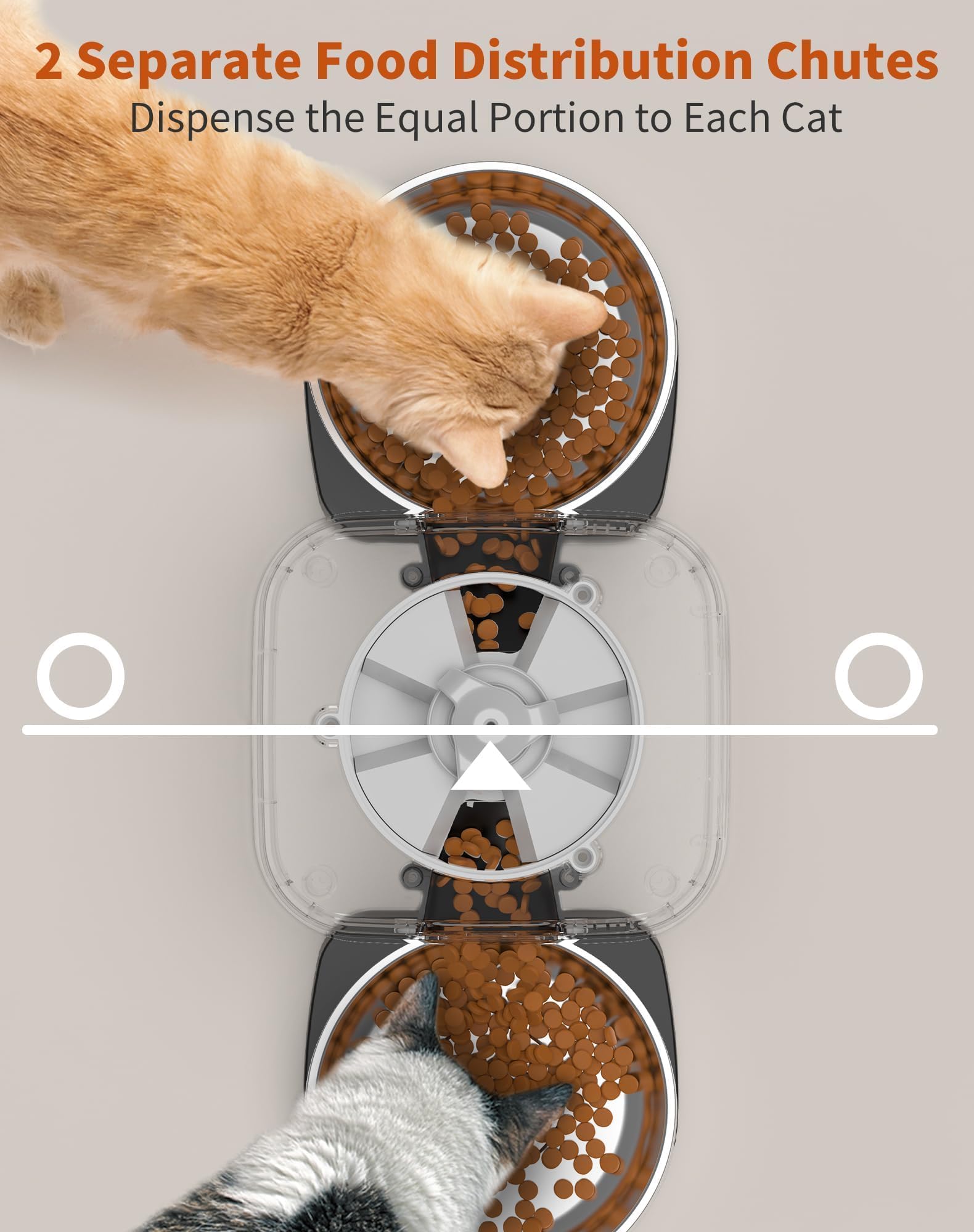 HoneyGuaridan Distributore Automatico Cibo Gatti Doppio, 2 Scivoli Separati per la consegna del Cibo, 3.5L Dispenser Crocchette Gatto con Timer, 1-6 Pasti/Giorno, Sigillato per mantenerlo fresco