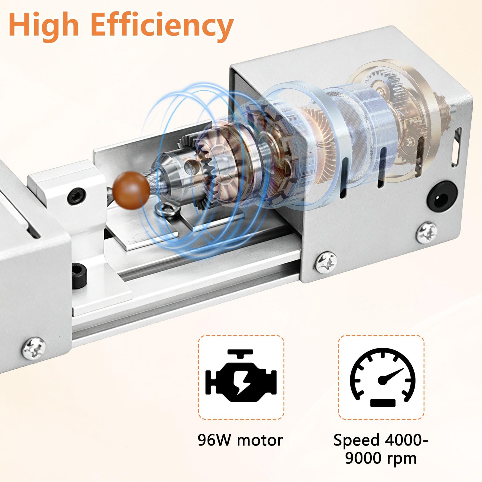 Mini Drehbank, 96W Drechselbank, 4000-9000rpm Präzise Drehbank, 7 Geschwindigkeiten, Klemmbereich von 0.6-6mm, Metall Kleine Drehbank für Dreh, Schleifen und Polieren