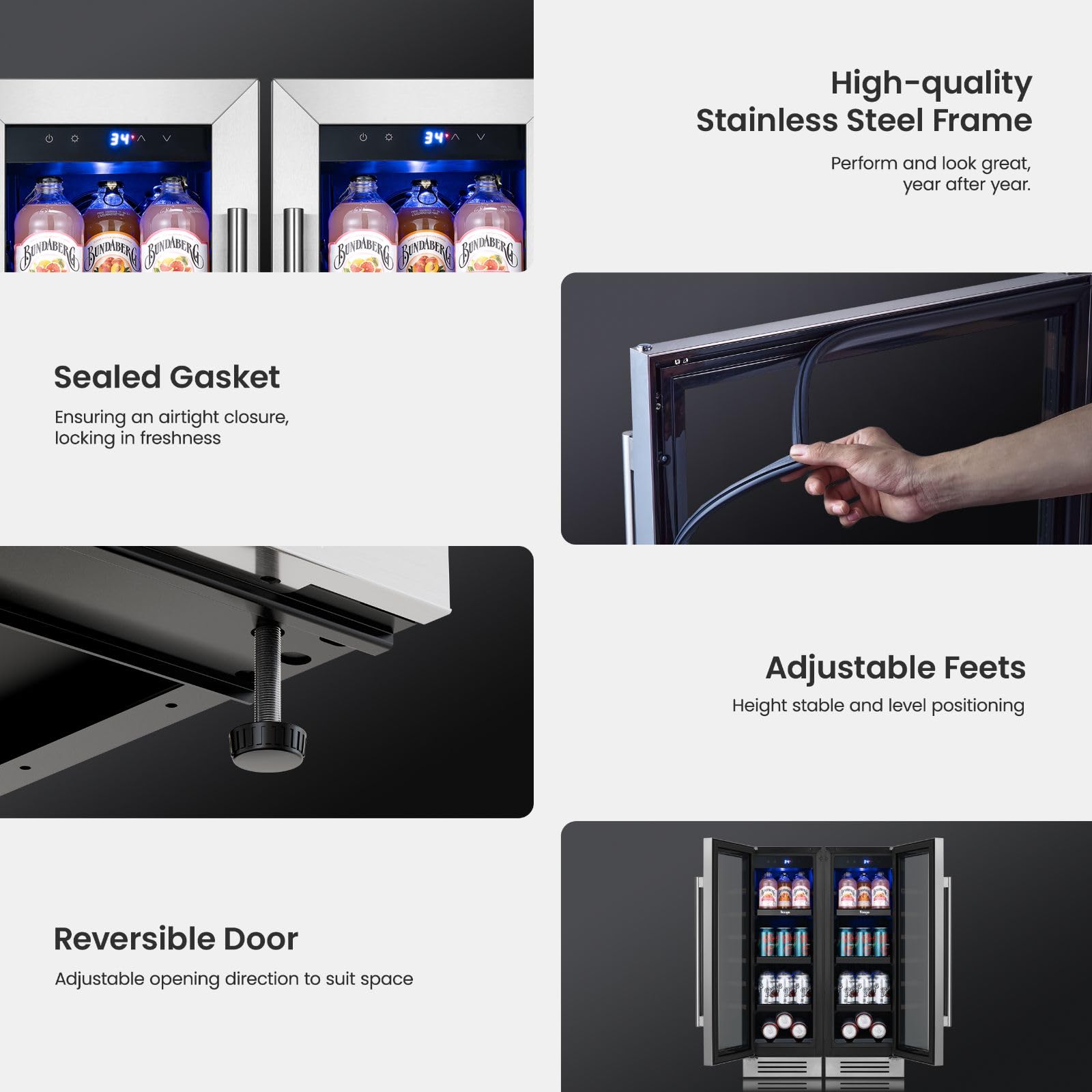 YEEGO Beverage-Refrigerator,12 Inch Beverage Cooler 2pcs Small Wine Fridge Built-In Or Freestanding With Auto Defrost, Mini Fridge With Glass Door For Bottles And Cans Beer/Soda/Water/Wine on Fridge.com - View 2