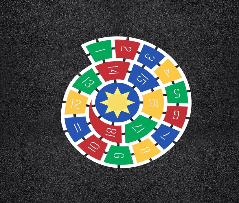 Hopscotch Stencil for Playgrounds and Parks Spiral Sun 6 Pieces 72" x 72" Template to Establish Activity Areas for Kids and Teenagers Indoor or