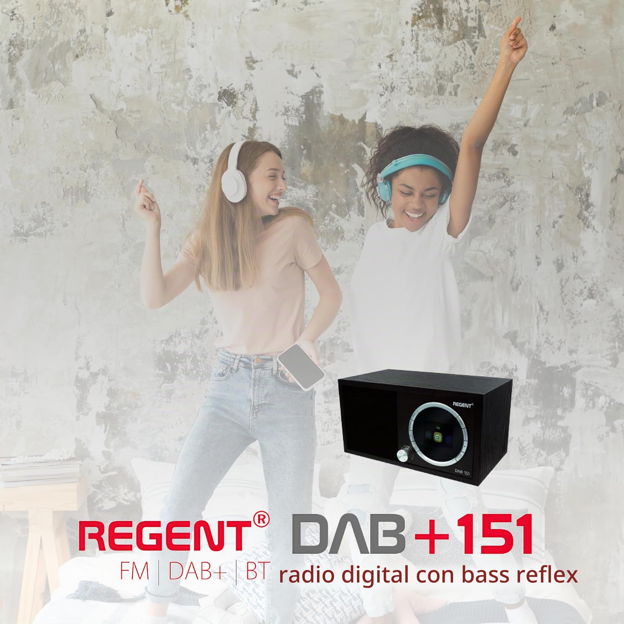 Regent DAB151 – Radio portátil Dab+/FM Bluetooth, Despertador Dab+, Recargable (Corriente/baterías), sintonizador Digital, diseño Compacto