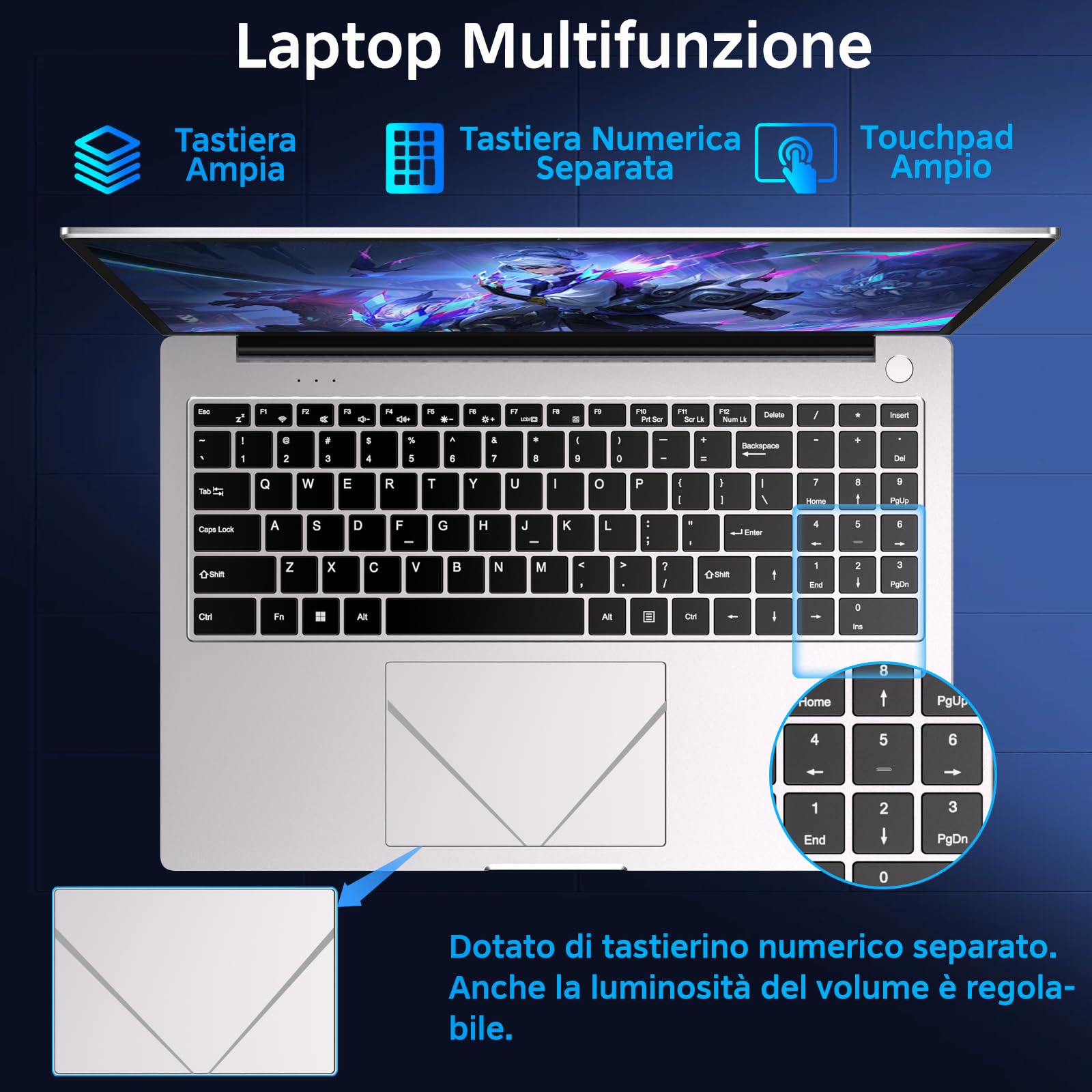 bvate PC Portatile Gaming 16" Core i3 16GB RAM SSD Espandibile Argento | Schermo IPS 1920×1200 FHD+, CPU fino a 3,2GHz, 5G WiFi, Mouse e adesivi tastiera italiana inclusi