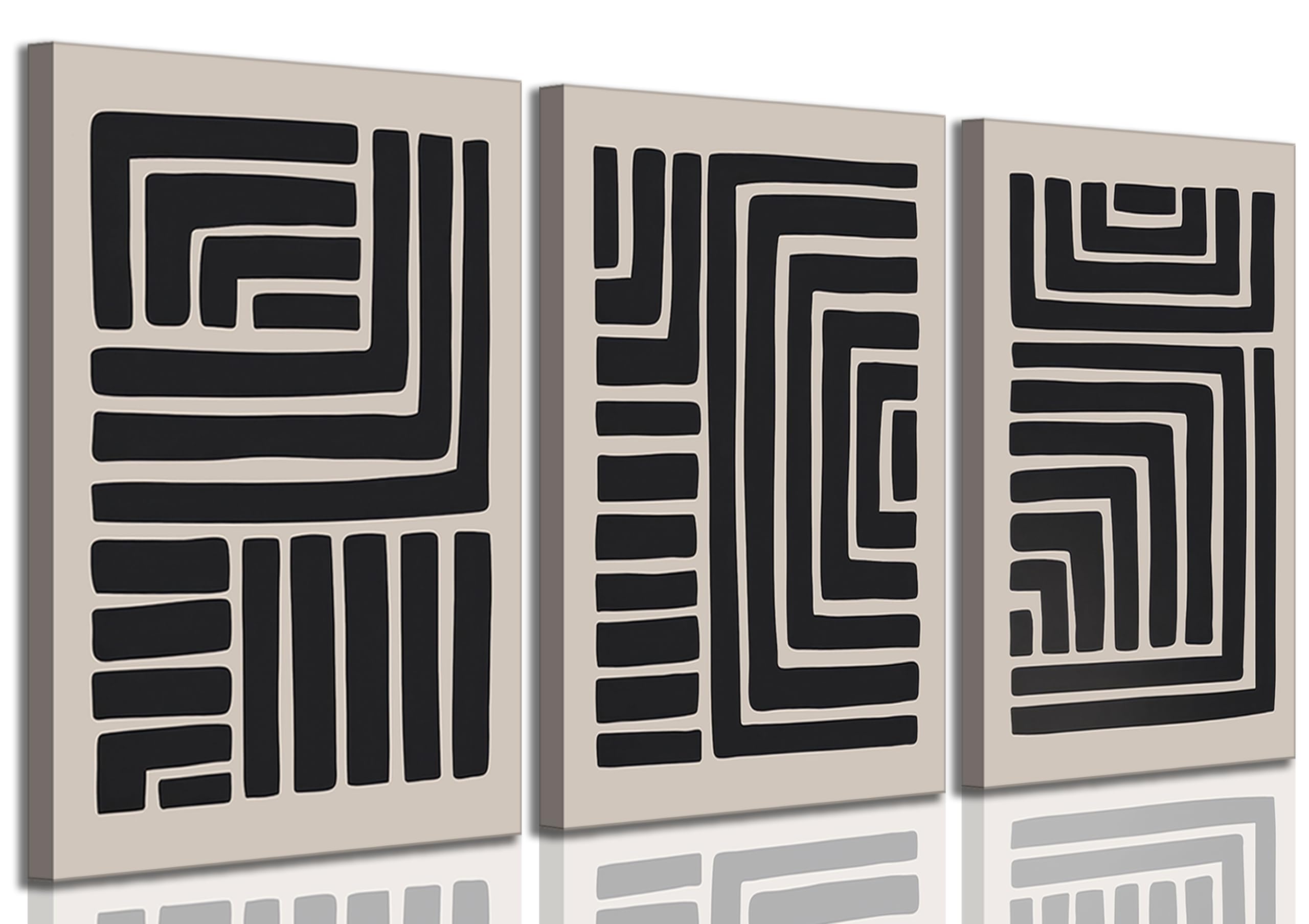 3 Pcs Boho Abstract Lines Canvas Wall Art Modern Neutral Minimalist Bohemian Black Geometric Line Picture Wall Decor Poster Print Artwork for Living