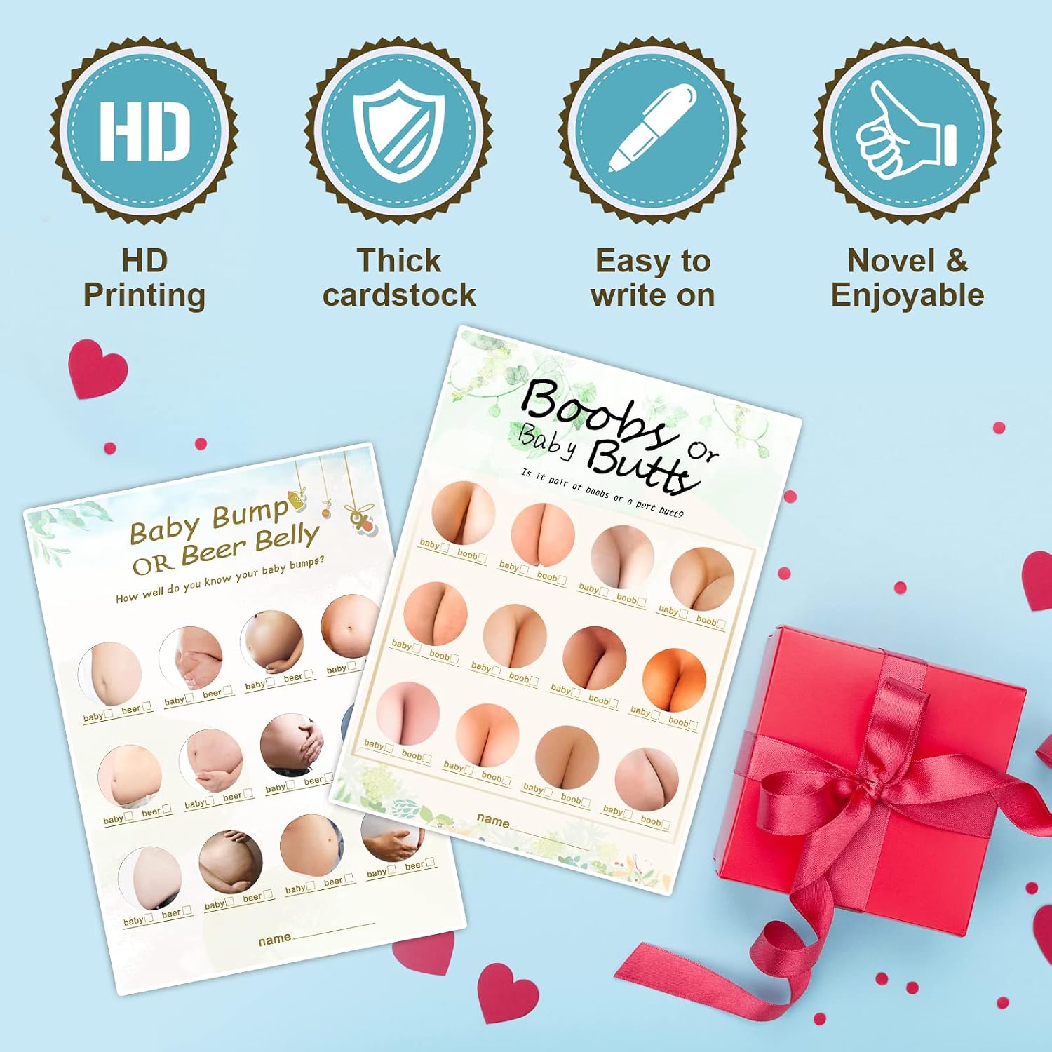 OLOUTAB Baby Shower Games, 2 Games on 50 Double-Sided Cards