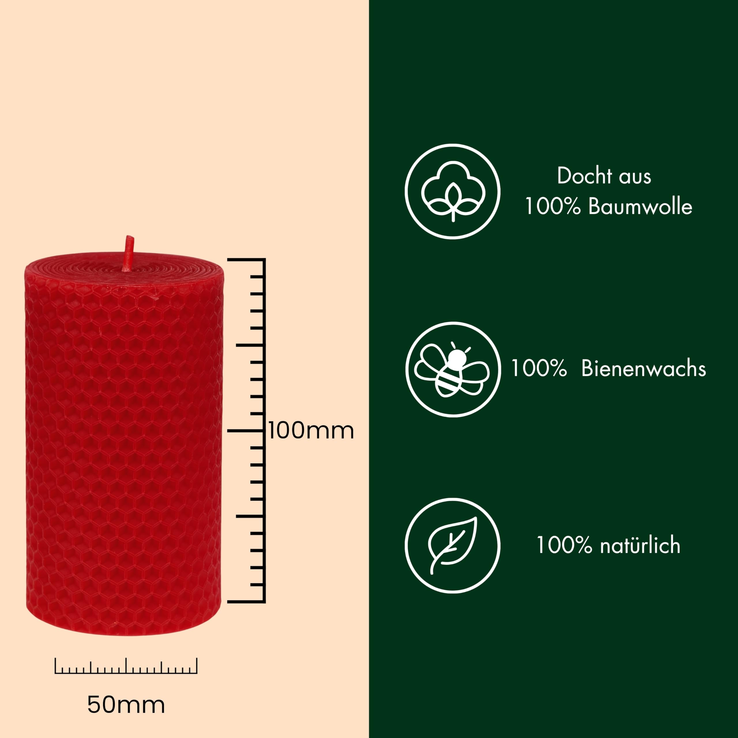 4 Bienenwachskerzen rot 10 * 5 cm - Wabenkerzen 100% Kerzen Bienenwachs Bio handgefertigt - Kerzen Adventskranz Weihnachtskerzen Honigkerzen ohne Paraffin - 13 Std. Brennzeit