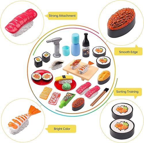 Miniatura 9 de Juego de cocina y juego de comida de sushi, ollas de juego de cocina para niños pequeños, sartenes, utensilios de cocina, accesorios de juguetes de