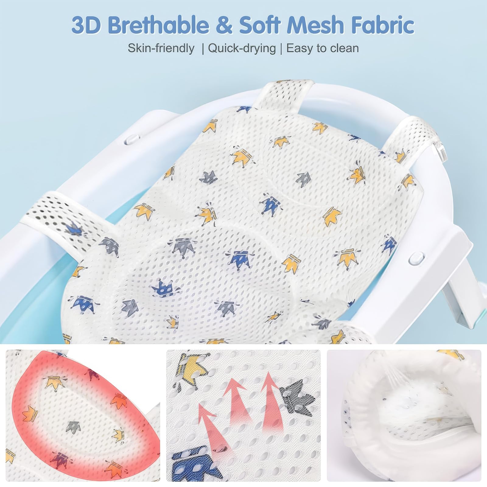 Coussin de Bain pour Bébé, Réducteur de Baignoire, Hamac avec 5 Sangles de Sécurité, Filet Respirant Anti-Glissant