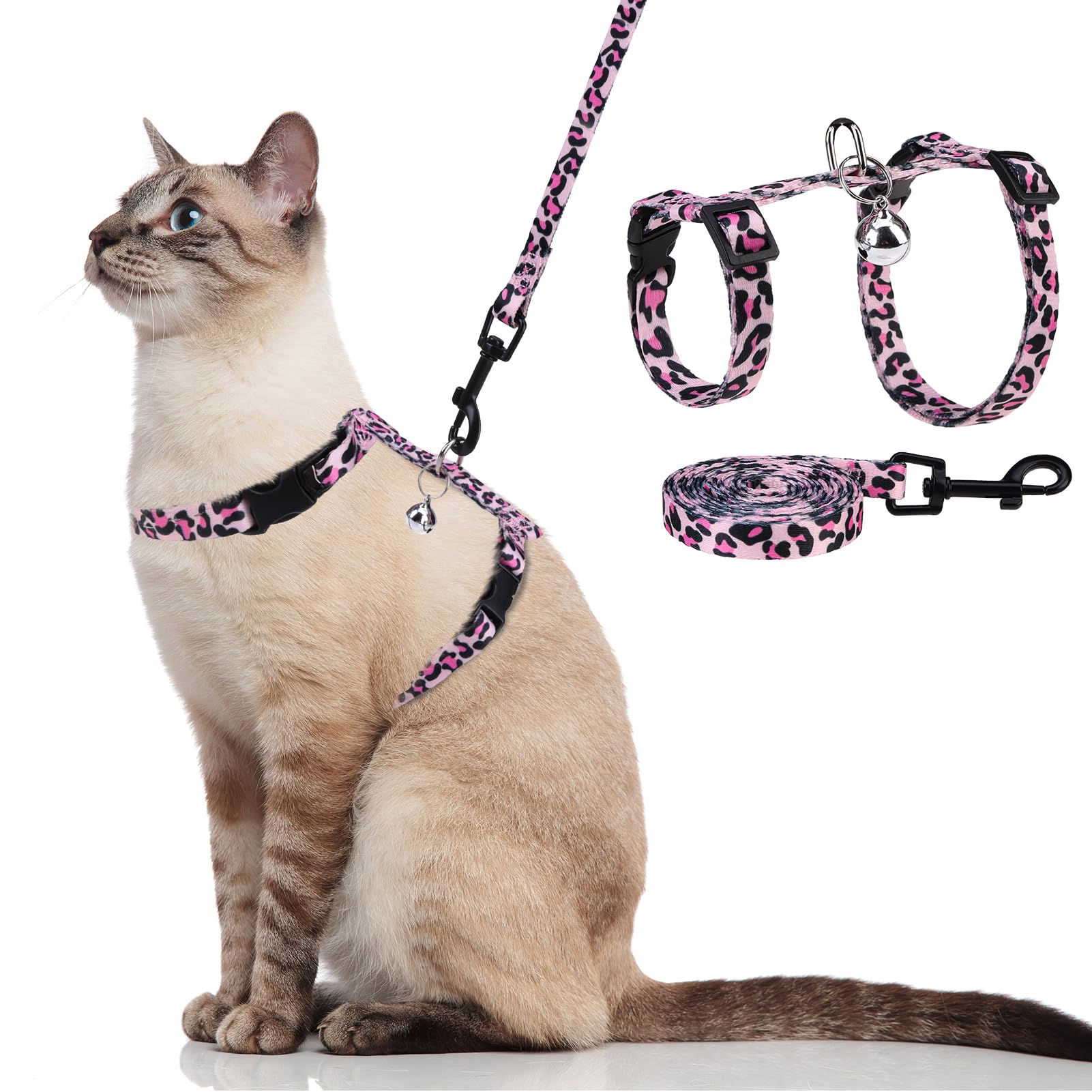 PAWCHIE Cat Harness and Leash Set, Cats Escape Proof-Adjustable Kitten Harness Lightweight Soft Outdoor Walking Travel Pet Safe Harness, Puppy Harness for Girl Cats Bunny Rabbit Small Dog, Pink S