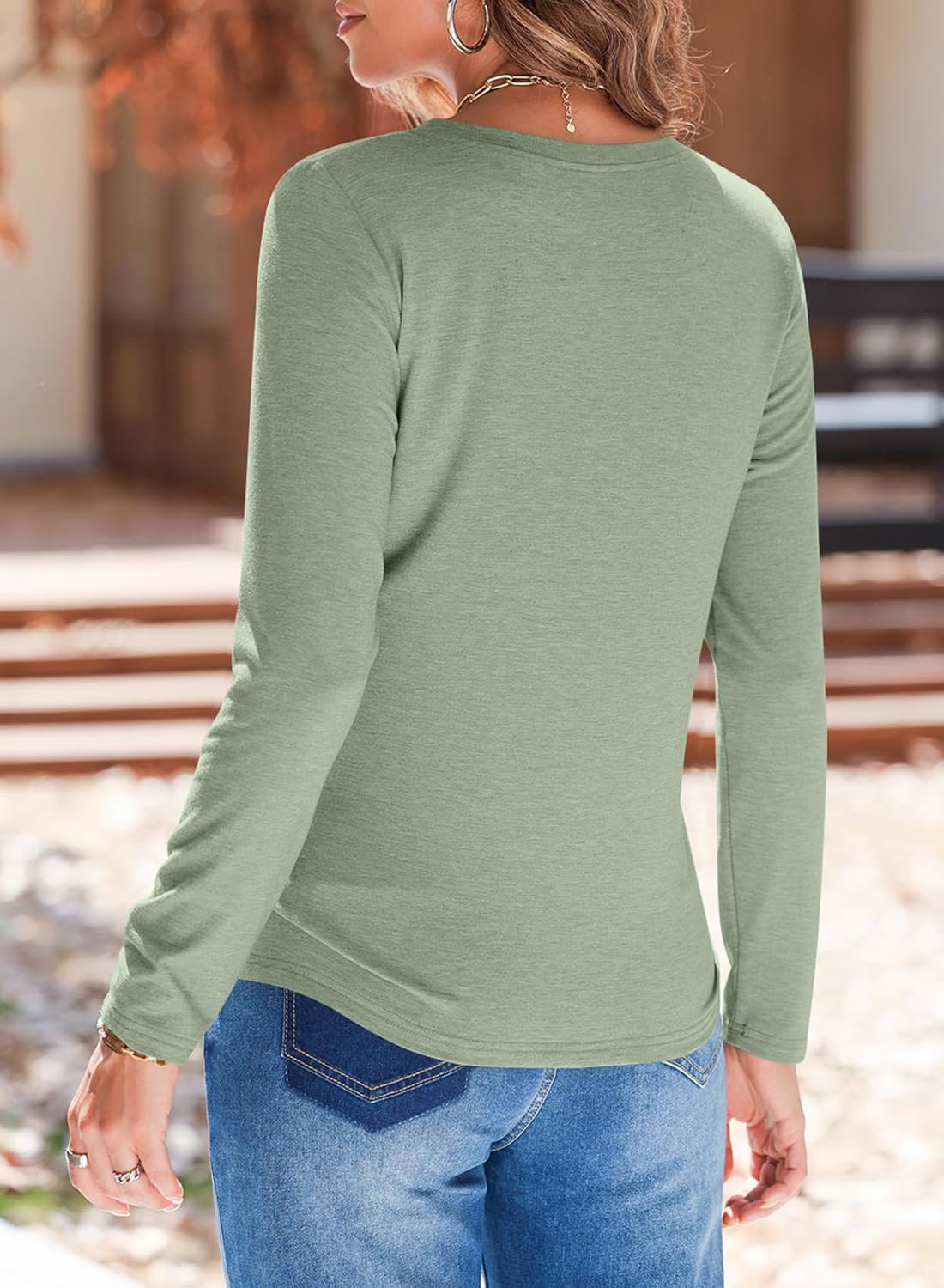 EVALESS Spring Summer Tops for Women Trendy V Neck Long Sleeve Shirts 2025 Basic T Shirts Loose Tee Clothes Casual Outfits - Image 5