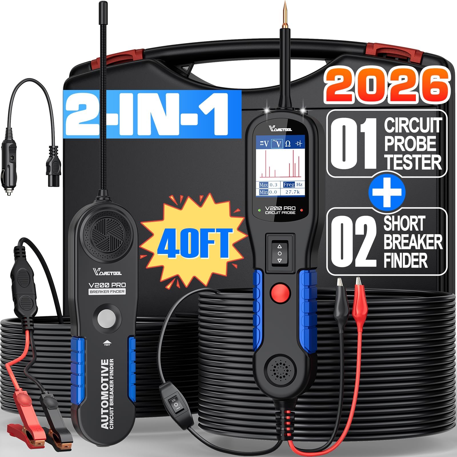 VDIAGTOOL V200 Pro Automotive Circuit Tester, Power Circuit Probe Tester Breaker Finder Tool, 12/24V Electrical Open Short Circuit Finder, Wire Tracer, AC/DC Trailer Relay Fuse Test for 99% Cars