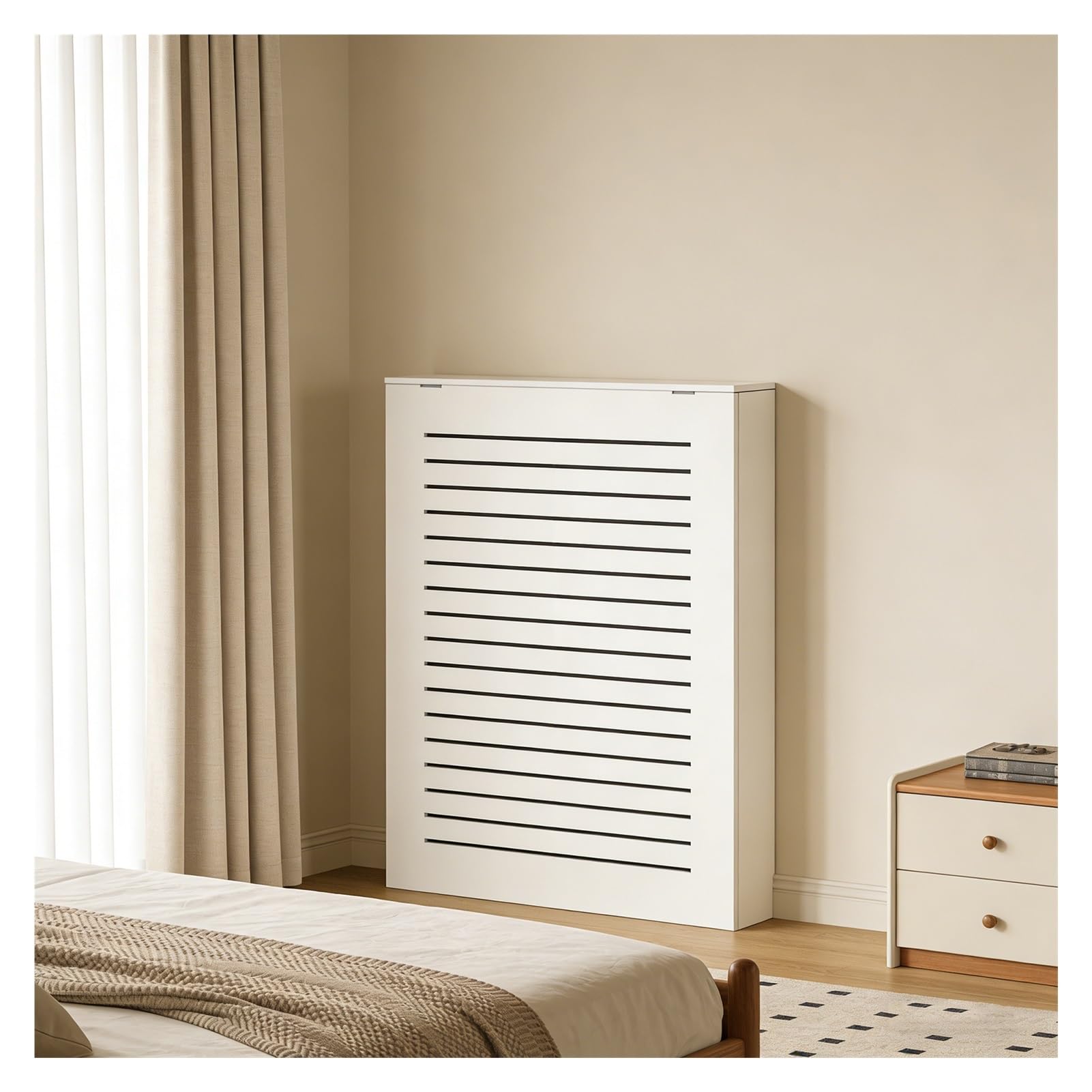 Cache-radiateur design en bois blanc premium avec lattes de finition élégante