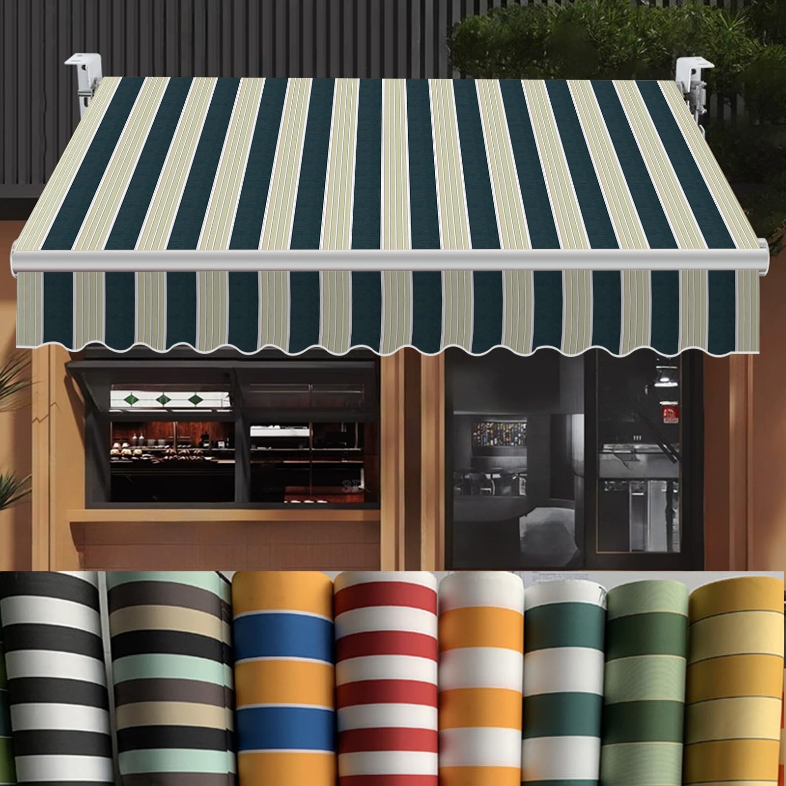 Tela para toldo retráctil de 10x6.6 pies con rayas verdes lona impermeable de repuesto 280g/m²
