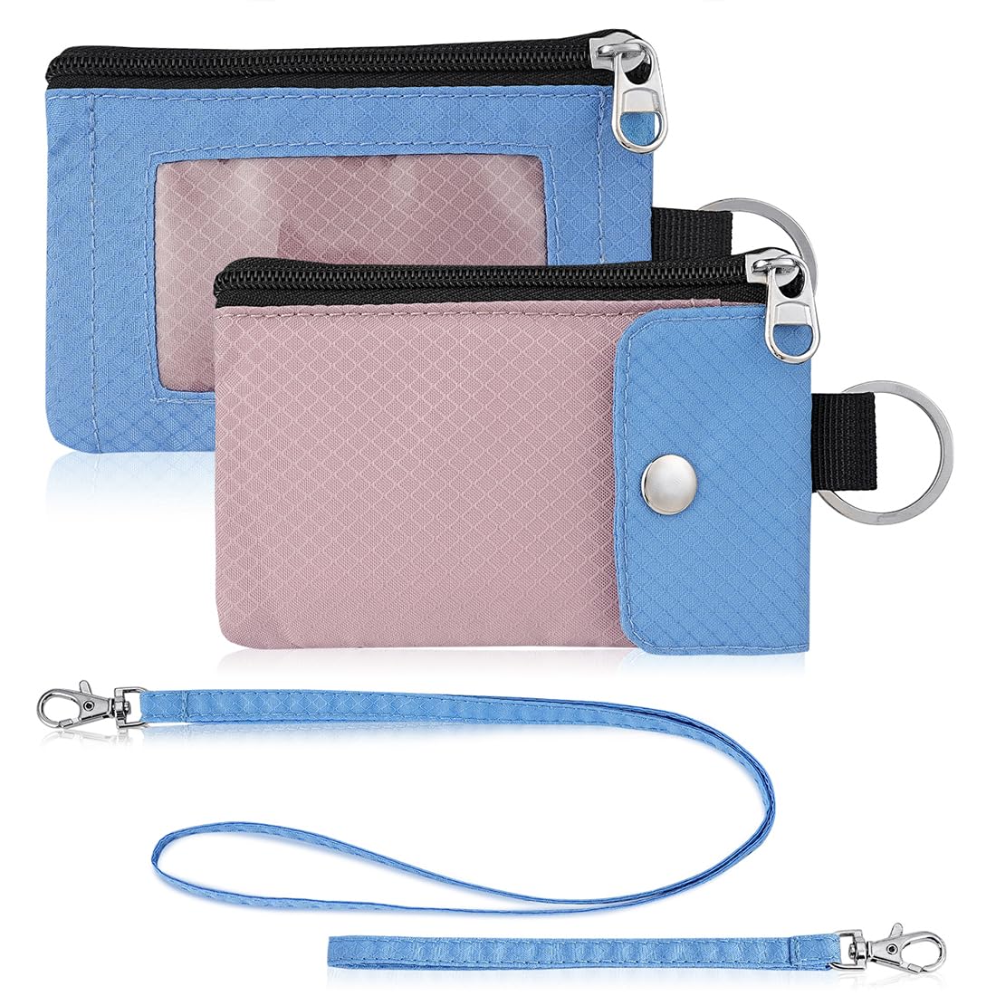 Artpaxy Minimalist Wallet For Mens Womens, Keychain RFID Blocking Zipper Small Wallet with ID Window 2 Lanyards,Water Resistant Travel Cash Card Coin