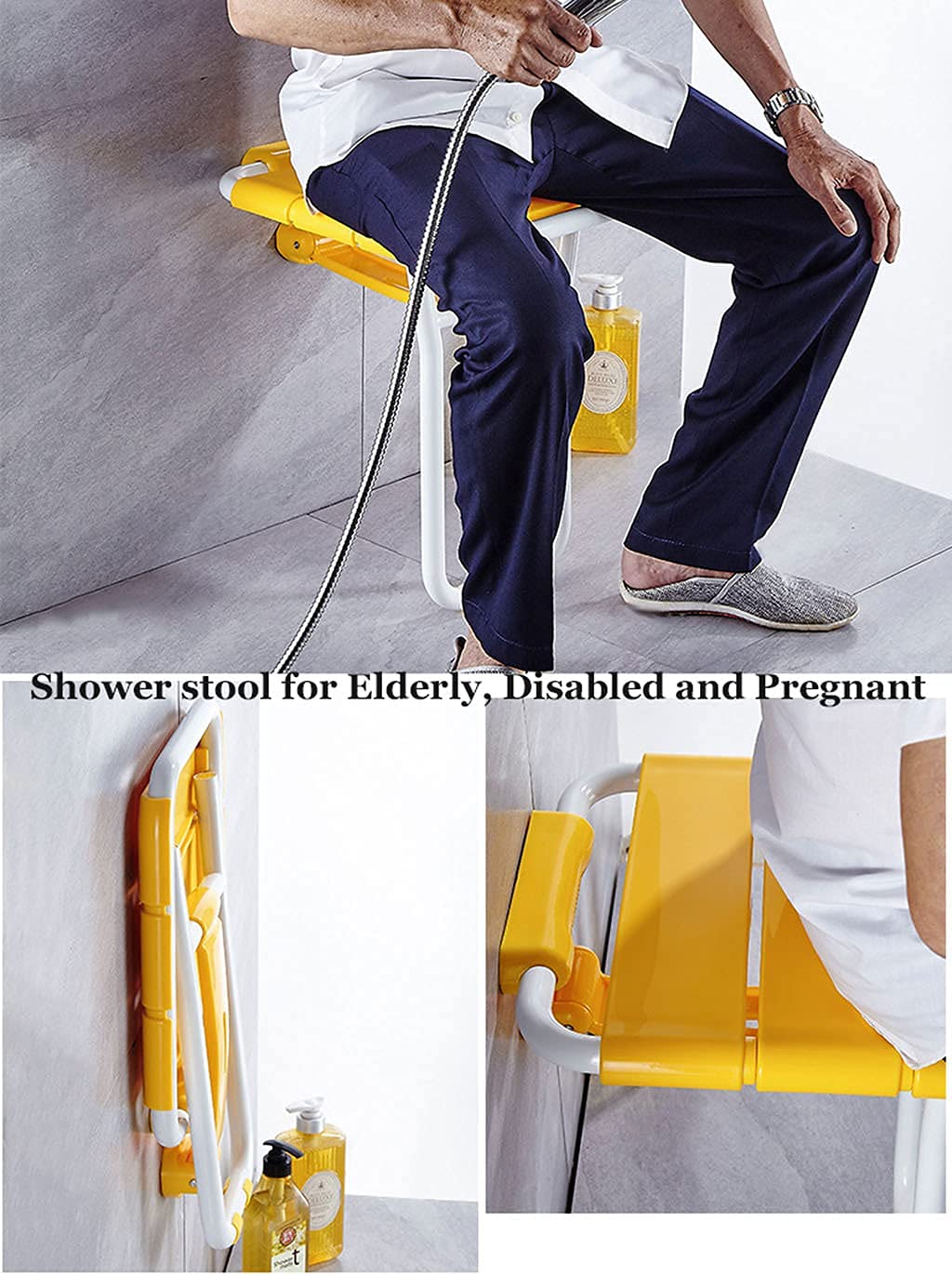 Asiento de Ducha Plegable con Patas abatibles, Asiento Plegable de Ducha Que Ahorra Espacio Taburetes de Ducha de baño Antideslizantes